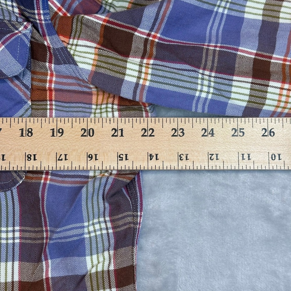True Religion Service Co Flannel Shirt XL Blue Plaid Back Graphic Embroidered - Picture 4 of 11